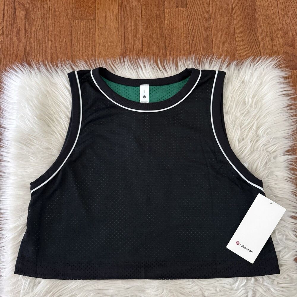 Lululemon Double Layered Mesh Reversible Tank Women’s Large Black Green Gym NWT